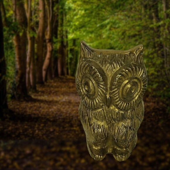 Vintage MCM Brass Set of Two Horned Night Owl Bookends Gold Figurines - Picture 4 of 12